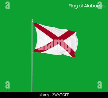 Hohe detaillierte Flagge von Alabama. Alabama-Staatsflagge, nationale Alabama-Flagge. Flagge des Bundesstaates Alabama. USA. Amerika. Stockfoto