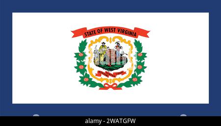 Detaillierte Flagge von West Virginia. Bundesflagge West Virginia, Nationalflagge West Virginia. Flagge des Bundesstaates West Virginia. USA. Amerika. Stock Vektor