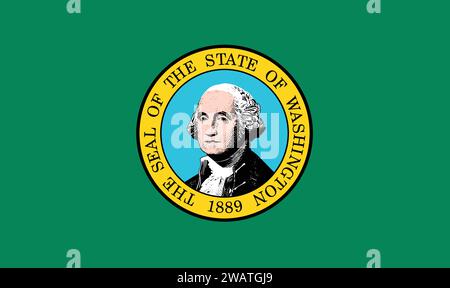 Hohe detaillierte Flagge von Washington. Washington-Staatsflagge, National-Washington-Flagge. Flagge des Staates Washington. USA. Amerika. Stock Vektor