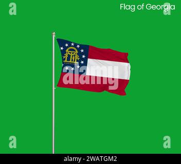 Hohe detaillierte Flagge von Georgien. Georgia Staatsflagge, National Georgia Flagge. Flagge des Bundesstaates Georgia. USA. Amerika. Stockfoto