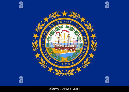 Hohe Flagge von New Hampshire. New Hampshire Staatsflagge, National New Hampshire Flagge. Flagge des Bundesstaates New Hampshire. USA. Amerika. Stockfoto