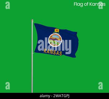 Detaillierte Flagge von Kansas. Kansas-Staatsflagge, Kansas-Nationalflagge. Flagge des Bundesstaates Kansas. USA. Amerika. Stockfoto