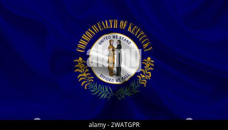 Detaillierte Flagge von Kentucky. Bundesflagge von Kentucky, Nationalflagge von Kentucky. Flagge des Bundesstaates Kentucky. USA. Amerika. Stockfoto