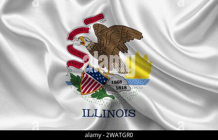 Detaillierte Flagge von Illinois. Bundesflagge von Illinois, Nationalflagge von Illinois. Flagge des Bundesstaates Illinois. USA. Amerika. Stockfoto