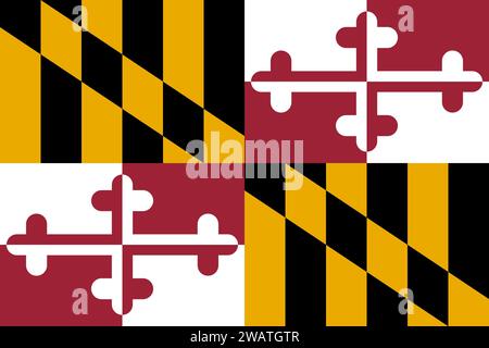 Detaillierte Flagge von Maryland. Maryland-Staatsflagge, nationale Maryland-Flagge. Flagge des Bundesstaates Maryland. USA. Amerika. Stockfoto