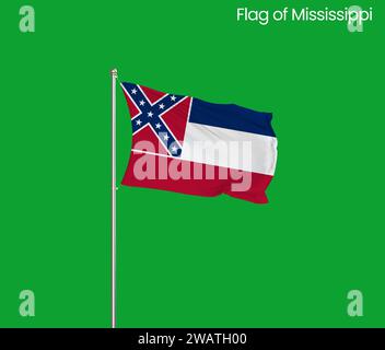 Detaillierte Flagge von Mississippi. Mississippi-Staatsflagge, Mississippi-Staatsflagge. Flagge des Staates Mississippi. USA. Amerika. Stockfoto