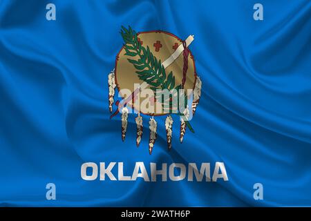 Detaillierte Flagge von Oklahoma. Oklahoma Staatsflagge, Oklahoma Nationalflagge. Flagge des Bundesstaates Oklahoma. USA. Amerika. Stockfoto