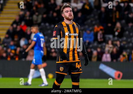 Rumpf, Großbritannien. Januar 2024. Aaron Connolly von Hull City während des Emirates FA Cup Third Round Match Hull City gegen Birmingham City im MKM Stadium, Hull, Vereinigtes Königreich, 6. Januar 2024 (Foto: Ryan Crockett/News Images) in Hull, Vereinigtes Königreich am 2024. (Foto: Ryan Crockett/News Images/SIPA USA) Credit: SIPA USA/Alamy Live News Stockfoto