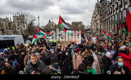 London, Vereinigtes Königreich - 6. Januar 2023: Pro-Palästina-Protest in Zentral-London. Stockfoto