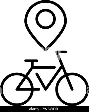 Fahrradverleih-App. Pin-Position und Motorrad zuordnen. Symbol für Pixelperfekte, bearbeitbare Kontur Stock Vektor