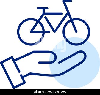 Fahrrad in der Hand. Fahrradverleih in der Nähe Ihres Standorts. Symbol für Pixelperfekte, bearbeitbare Kontur Stock Vektor