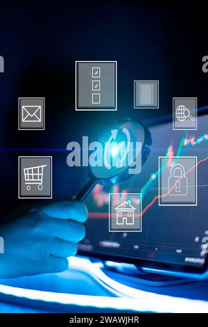 Cybersicherheit, Datenschutz, Informationssicherheit und Verschlüsselung. internet-Technologie und Geschäftskonzept. Stockfoto