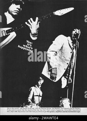 Eine Werbung für Vox-Verstärker mit Mick Jagger und den Rolling Stones. Aus einem Musikmagazin der Mitte der 1960er Jahre. Stockfoto