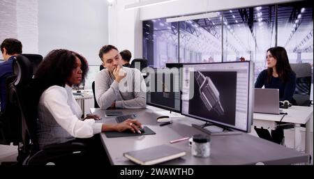 Industrieingenieure Im Werk. Innovation In Der Roboterkonstruktion Stockfoto