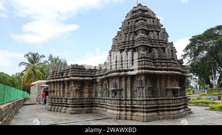 Wunderschön geschnitzter Tempel des Sri Mukteshwara Tempels, Chalukya Tempel aus dem 12. Jahrhundert, gewidmet Lord Shiva, Choudayyadanapur, Karnataka, Indien. Stockfoto