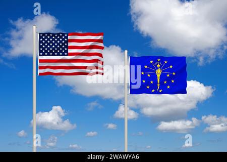 Die Flagge der USA und Indiana, Studio Stockfoto