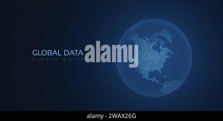 Binärer Planet Erde. Globale Big-Data-Analysen. Weltweite Datenverbindung. Stock Vektor