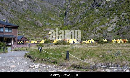 Refugium vertice Paine Grande, Lake Pehoe, Nationalpark Torres del Paine, Chile Stockfoto