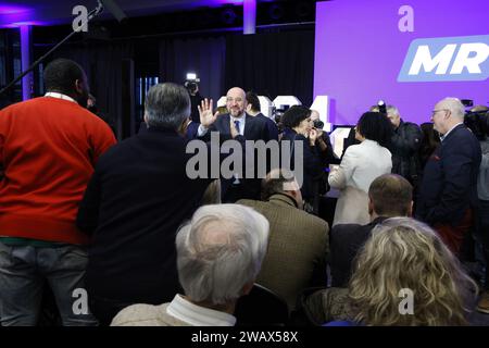 Der Präsident des Europäischen rates, Charles Michel, wurde am Sonntag, den 7. Januar 2024, in Louvain-la-Neuve auf dem nationalen Neujahrskongress der französischsprachigen liberalen Partei MR (Mouvement Reformateur) vorgestellt. BELGA FOTO NICOLAS MAETERLINCK Stockfoto