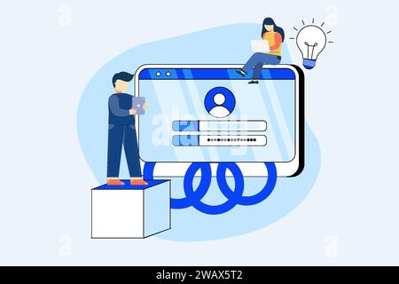Anmeldeseite flaches Design Konzept Vektor-Illustration Symbol. Kontoanmeldung, Benutzeranmeldung. Abstrakte Metapher. Kann für Landing-Page, mobile App, UI, Pos. Stock Vektor