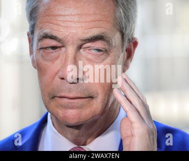 Nigel Farage, Sender, ehemaliger Vorsitzender der UK Independence Party, UKIP, und der Brexit-Partei, ehemaliger britischer Politiker Stockfoto