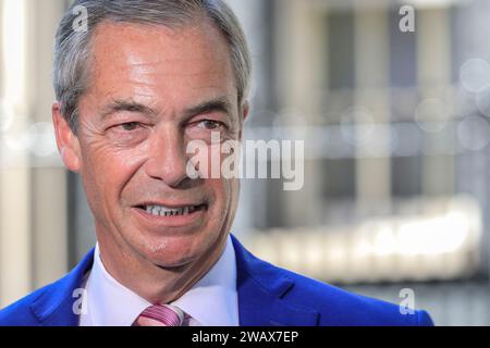 Nigel Farage, Sender, ehemaliger Vorsitzender der UK Independence Party, UKIP, und der Brexit-Partei, ehemaliger britischer Politiker Stockfoto