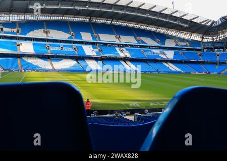 Manchester, Großbritannien. Januar 2024. Innenansicht des Stadions vor dem dritten Runde des Emirates FA Cups Manchester City gegen Huddersfield Town im Etihad Stadium, Manchester, Großbritannien, 7. Januar 2024 (Foto: Conor Molloy/News Images) Credit: News Images LTD/Alamy Live News Stockfoto