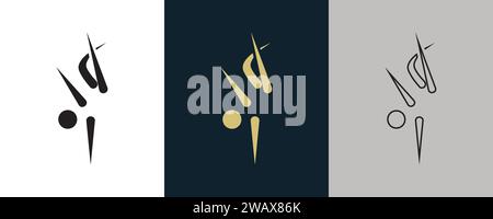 Breakdance BKG Symbol Piktogramm auf Farbe Schwarz und weiß 3 Stil Logo Sommer Sport Event Icon Vektor Illustration abstraktes bearbeitbares Bild Stock Vektor