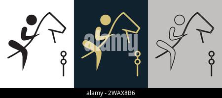 Reitsport - springendes EJP Symbol Piktogramm auf Farbe Schwarz und weiß 3 Stil Logo Sommer Sport Ereignis Icon Vektor-Illustration abstraktes bearbeitbares Bild Stock Vektor