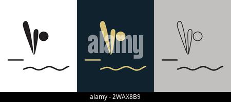 Tauchen DIV Symbol Piktogramm auf Farbe Schwarz und weiß 3 Stil Logo Sommer Sport Ereignis Icon Vektor Illustration abstraktes bearbeitbares Bild Stock Vektor