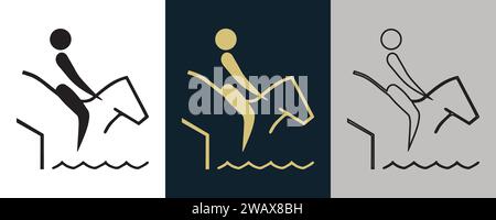 Reitsport - Eventing EVE Symbol Piktogramm auf Farbe Schwarz und weiß 3 Stil Logo Sommer Sport Event Icon Vektor Illustration abstraktes bearbeitbares Bild Stock Vektor