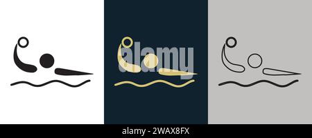 Wasserpolo WPO Symbol Piktogramm auf Farbe Schwarz und weiß 3 Stil Logo Sommer Sport Ereignis Icon Vektor-Illustration abstraktes bearbeitbares Bild Stock Vektor