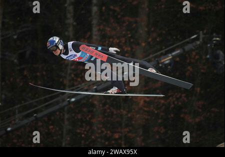 Bischofshofen, Österreich, 06.Januar 2024: 72.internationale Vierschanzentournee, Skispringen, Herren, Weltcup, Bischofshofen, 4hills, Paul-Außerleitner-Schanze, Dreikönigsspringen WELLINGER Andreas (DE) Flug, Flugfoto, Sprung, Flugphase, Vorlage, Aktion Stockfoto