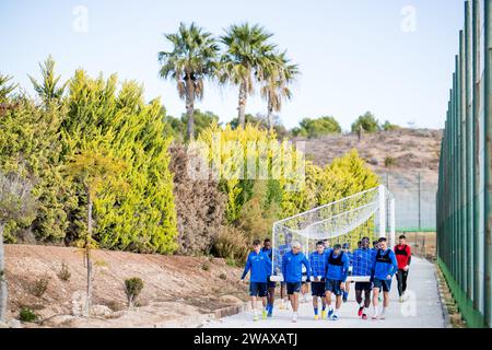 Benidorm, Spanien. Januar 2024. Die Spieler von Genk wurden während einer Trainingseinheit im Wintertrainingslager der belgischen Fußballmannschaft KRC Genk in Benidorm, Spanien, am Sonntag, den 7. Januar 2024, dargestellt. BELGA FOTO JASPER JACOBS Credit: Belga News Agency/Alamy Live News Stockfoto