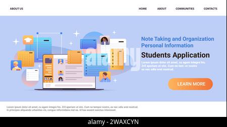 Kombinieren Sie die Gruppe der Teilnehmer, die sich Notizen machen und persönliche Informationen auf dem Laptop-Bildschirm organisieren, virtuelle Konferenz, Schulungstag, E-Learning Stock Vektor