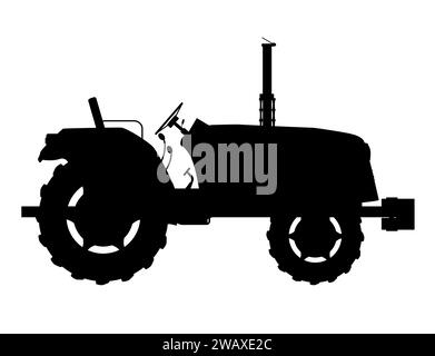 Ein typischer moderner Traktor in schwarzer Silhouette auf weißem Hintergrund Stock Vektor