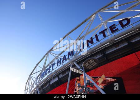 London Stadium, London, Großbritannien. Januar 2024. FA Cup Third Round Football, West Ham United gegen Bristol City; Außenansicht des Londoner Stadions Credit: Action Plus Sports/Alamy Live News Stockfoto