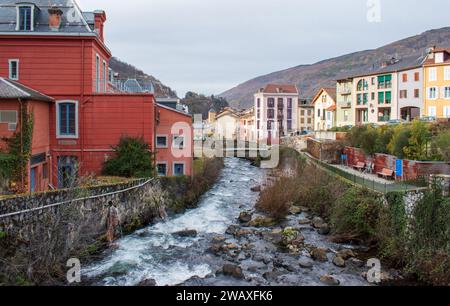 Die Kurstadt Ax-les-Thermes in Ariège, Frankreich Stockfoto