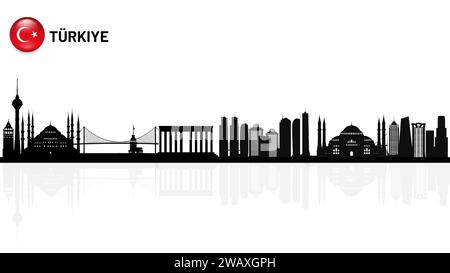 Türkiye Skyline, Türkiye Stadtbild, Türkiye Wolkenkratzer Gebäude Vektorsilhouette. Vektor-Illustrator Stock Vektor