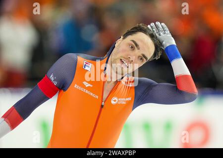 Heerenveen, Niederlande. Januar 2024. HEERENVEEN, NIEDERLANDE - 7. JANUAR: Patrick Roest trat auf den 1500 m Herren während der ISU Speed Skating Europameisterschaft am 7. Januar 2024 in Thialf in Heerenveen an. (Foto: Douwe Bijlsma/Orange Pictures) Credit: dpa/Alamy Live News Stockfoto