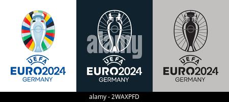 UEFA Euro 2024 in Deutschland Farbe Schwarz-weiß 3-Stil Logo Europäisches Profi-Fußballturnier, Vektor-Illustration abstraktes bearbeitbares Bild Stock Vektor