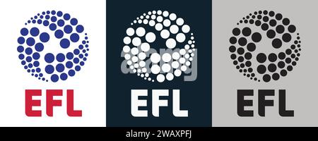 English Football League - EFL Farbe Schwarz und weiß 3 Stil Logo England und Wales professionelle Fußballturnier, Vektor-Illustration abstrakte Bearbeitung Stock Vektor