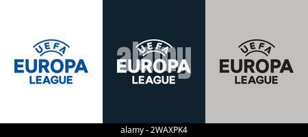 Europa League Farbe Schwarz und weiß 3 Stil Logo Europäisches Profi-Fußballturnier, Vektor-Illustration abstraktes bearbeitbares Bild Stock Vektor