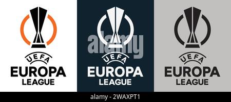 UEFA Europa League Farbe Schwarz und weiß 3 Stil Logo Europäisches Profi-Fußballturnier, Vektor-Illustration abstraktes bearbeitbares Bild Stock Vektor