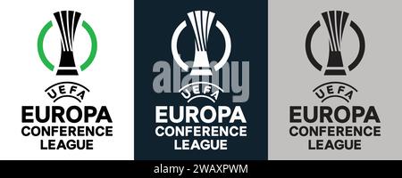 UEFA Europa Conference League Farbe Schwarz und weiß 3 Stil Logo Europäisches Profi-Fußballturnier, Vektor-Illustration abstrakte editierbare Bilder Stock Vektor