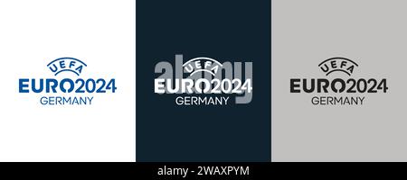 UEFA Euro 2024 Blau Schwarz-weiß Logo Europäisches Profi-Fußballturnier, Vektor-Illustration abstraktes bearbeitbares Bild Stock Vektor