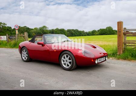 1996 90er Jahre Red TVR Griffith 500 Base 4997 ccm 5-Gang-Schaltgetriebe Stockfoto