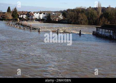 Marlow, Großbritannien. Januar 2024. Wetter in Großbritannien - die starken Regenfälle in den letzten Tagen führten zu weit verbreiteten Überschwemmungen im Themental bei Marlow. Quelle: Uwe Deffner/Alamy Live News Stockfoto