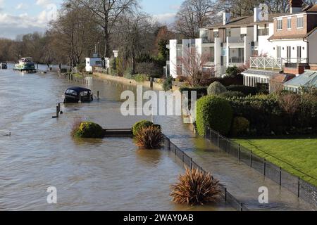 Marlow, Großbritannien. Januar 2024. Wetter in Großbritannien - die starken Regenfälle in den letzten Tagen führten zu weit verbreiteten Überschwemmungen im Themental bei Marlow. Quelle: Uwe Deffner/Alamy Live News Stockfoto