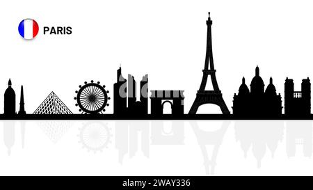 Die Skyline von Paris, die Stadtansicht von Paris, die Wolkenkratzergebäude von Paris Vektorsilhouette. Vektor-Illustrator Stock Vektor